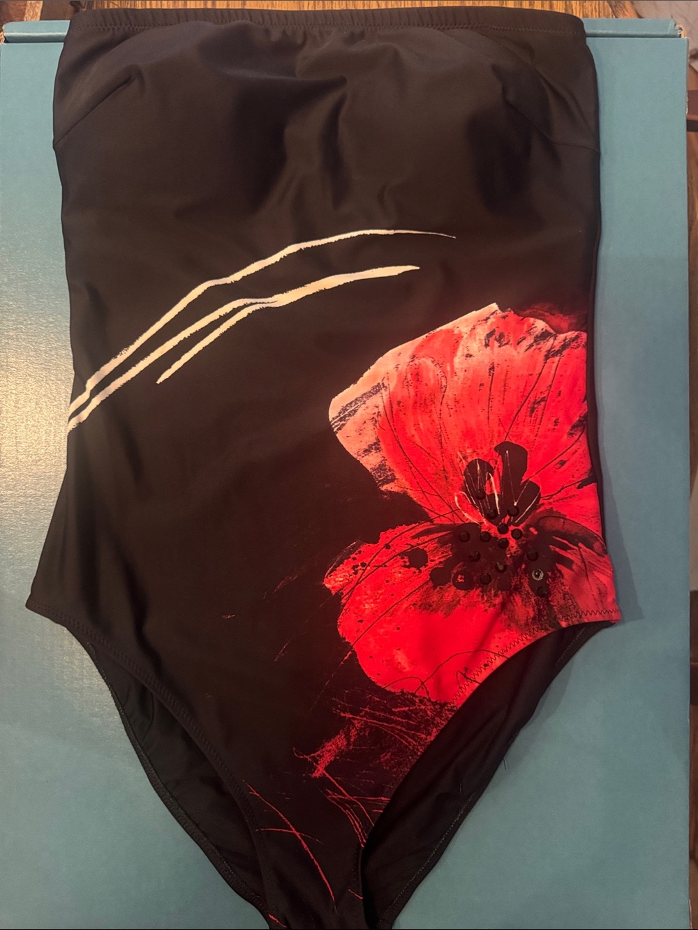 Gottex Black One-Piece Swimsuit with Red Floral Print